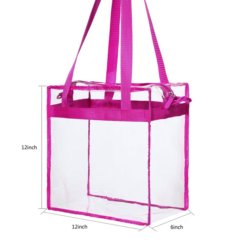 BAGAIL Clear Bags 12x6x12 Stadium Approved Clear Tote Bag with Zipper Closure Crossbody Shoulder Bag with Adjustable Strap(Fushcia) - Image 3